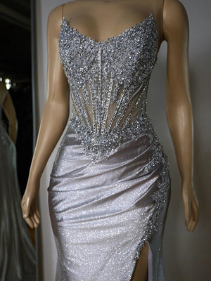 Sheath Spaghetti Straps Pleated Sweep Train Other Corset Prom Dress