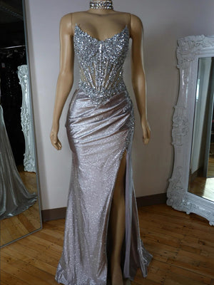 Sheath Spaghetti Straps Pleated Sweep Train Other Corset Prom Dress