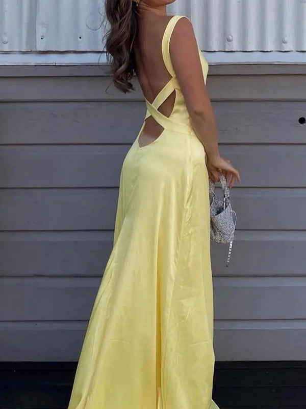 Sheath V-neck Floor-Length Silk Like Satin Prom Dress
