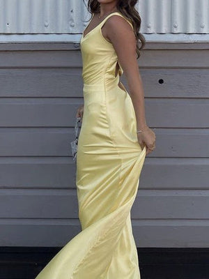 Sheath V-neck Floor-Length Silk Like Satin Prom Dress