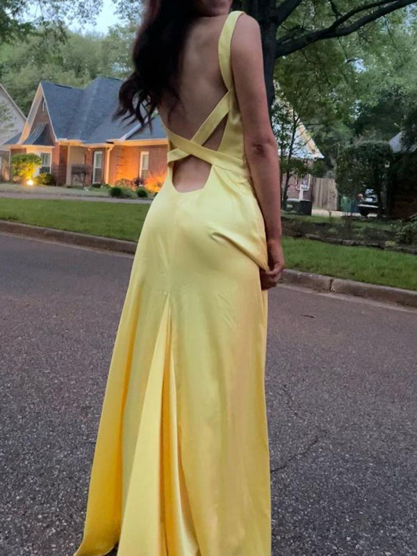 Sheath V-neck Floor-Length Silk Like Satin Prom Dress