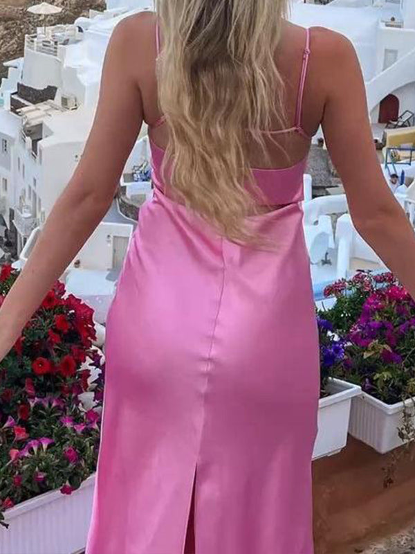 Sheath Spaghetti Straps Ankle-Length Silk Like Satin Prom Dress