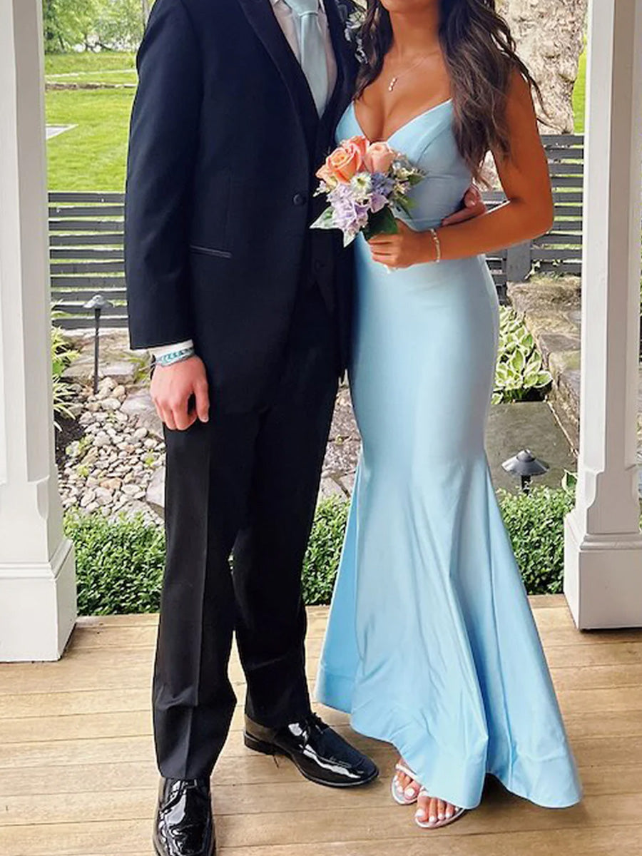 Sheath V-neck Floor-Length Jersey Prom Dress