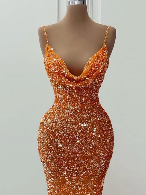 Sheath Spaghetti Straps Sequin Floor-Length Other Prom Dress