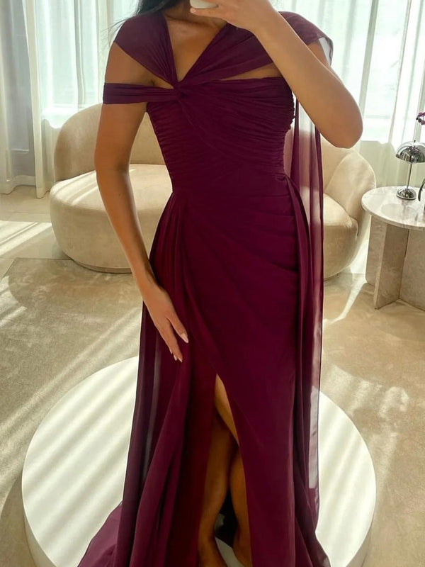 A-line One Shoulder Pleated Floor-Length Chiffon Corset Prom Dress
