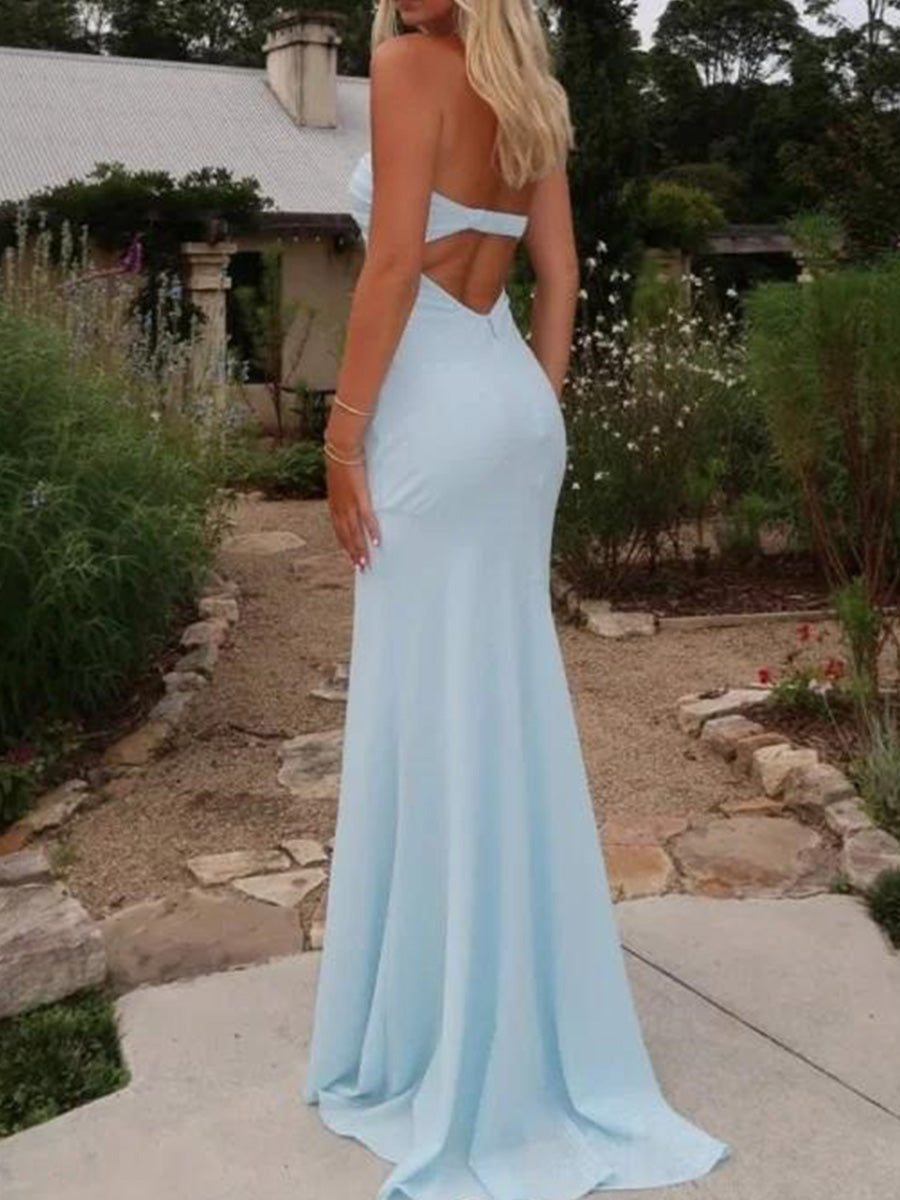 Sheath Straight Sweep Train Jersey Prom Dress