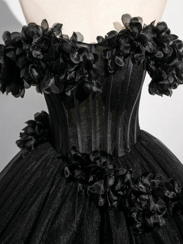 Ball-Gown Off-the-Shoulder Flower Floor-Length Tulle Corset Prom Dress