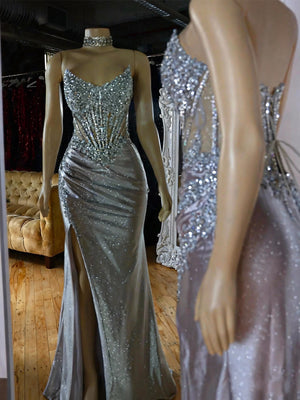 Sheath Straight Appliques Lace Sweep Train Corset Prom Dress