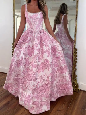 A-line Square Floor-Length Corset Prom Dress
