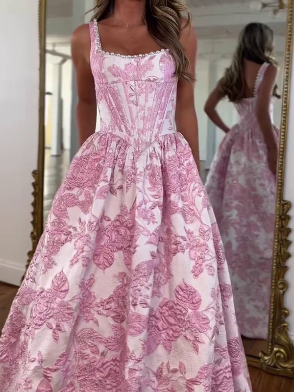 A-line Square Floor-Length Corset Prom Dress