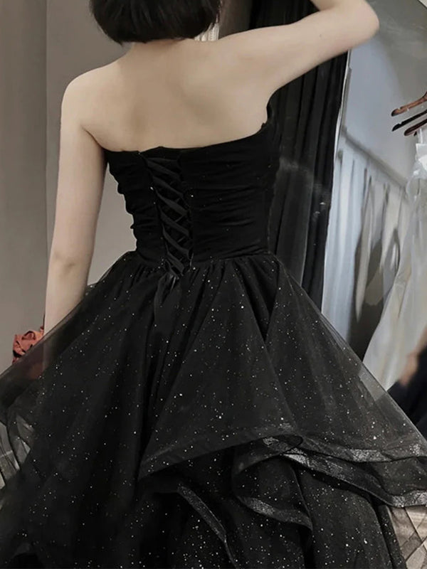 A-line Sweetheart Ruffles Floor-Length Tulle Corset Prom Dress