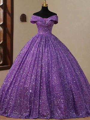Ball-Gown Off-the-Shoulder Floor-Length Corset Prom Dress