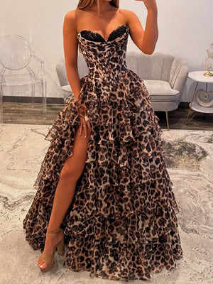 A-line Sweetheart Cascading Ruffles Floor-Length Corset Prom Dress