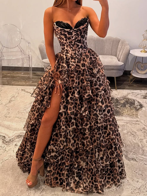 A-line Sweetheart Cascading Ruffles Floor-Length Corset Prom Dress