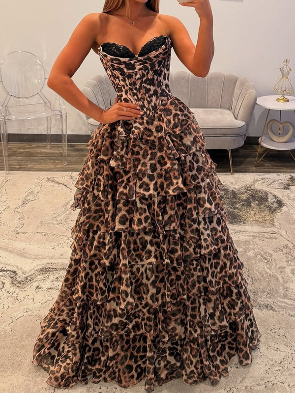 A-line Sweetheart Cascading Ruffles Floor-Length Corset Prom Dress