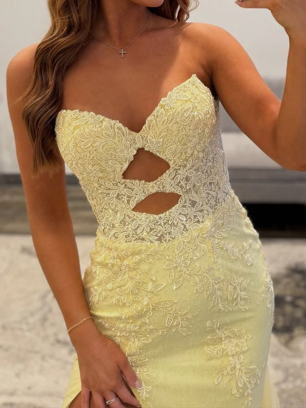 Sheath Sweetheart Appliques Lace Sweep Train Tulle Prom Dress
