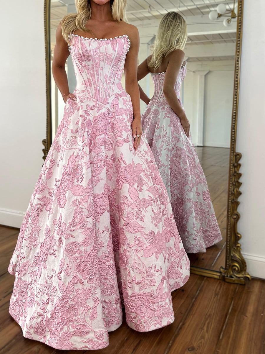 A-line Straight Floor-Length Corset Prom Dress