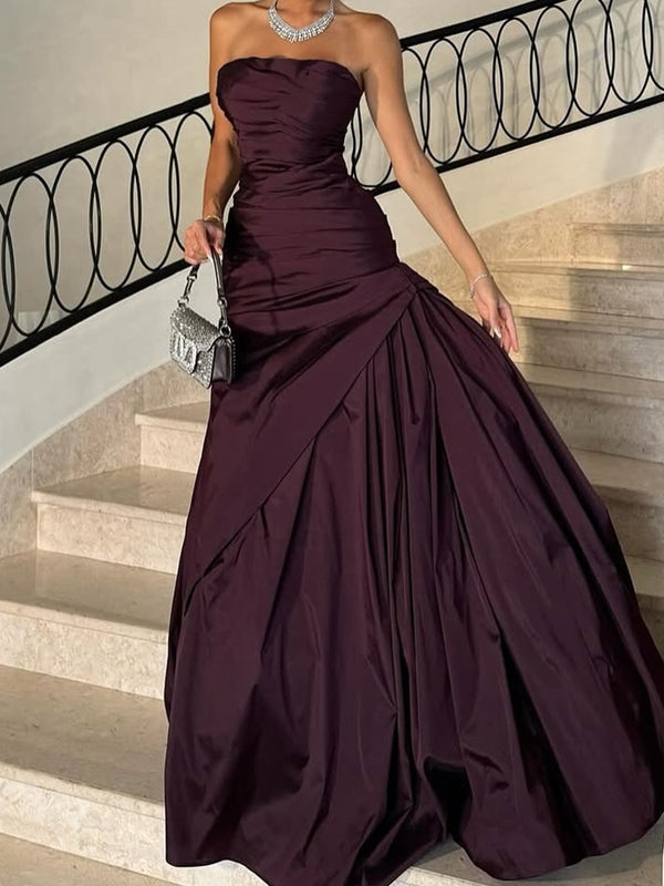 A-line Straight Pleated Floor-Length Corset Prom Dress