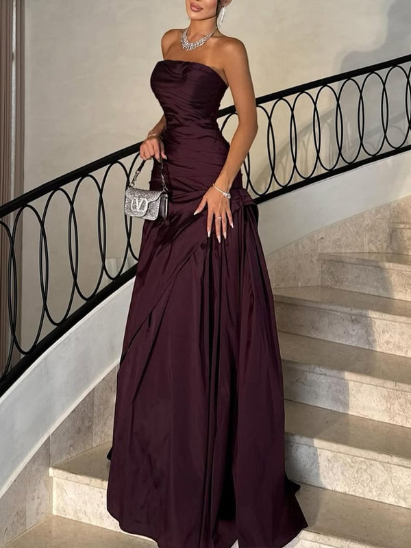 A-line Straight Pleated Floor-Length Corset Prom Dress