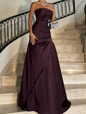 A-line Straight Pleated Floor-Length Corset Prom Dress