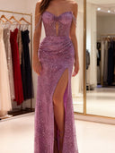Sheath Off-the-Shoulder Pleated Sweep Train Prom Dress