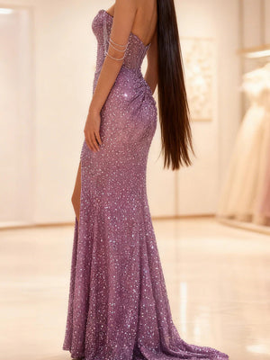 Sheath Off-the-Shoulder Pleated Sweep Train Prom Dress