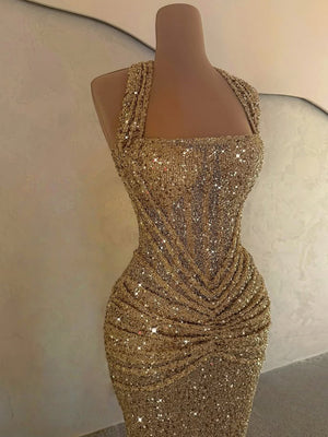 Sheath Straps Pleated Sweep Train Corset Prom Dress