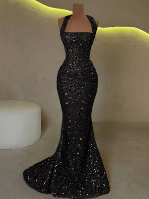 Sheath Straps Pleated Sweep Train Corset Prom Dress