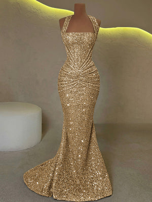 Sheath Straps Pleated Sweep Train Corset Prom Dress