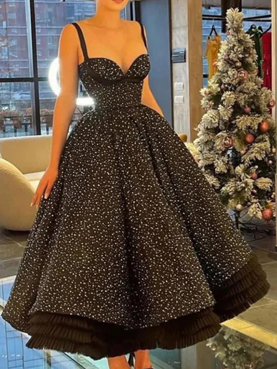 A-line Straps Ruffles Ankle-Length Corset Prom Dress