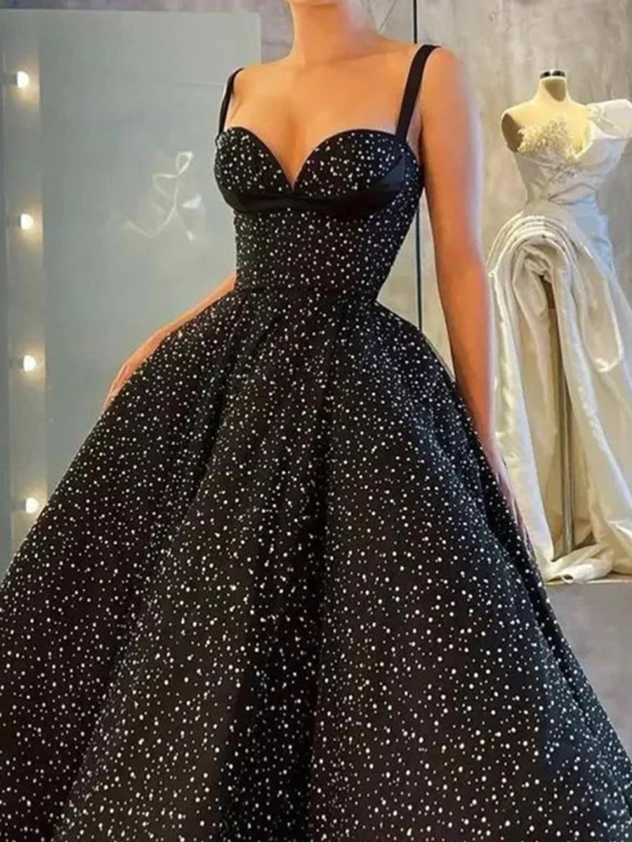 A-line Straps Ruffles Ankle-Length Corset Prom Dress