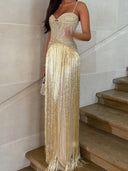 A-line Spaghetti Straps Beading Floor-Length Prom Dress