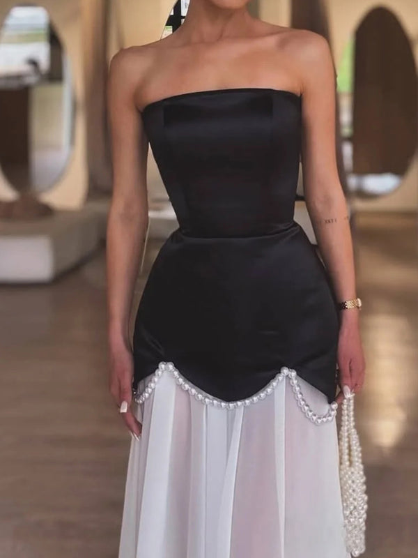 A-line Straight Ruffles Sweep Train Satin Corset Prom Dress