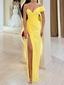 Sheath One-Shoulder Pleated Floor-Length Chiffon Corset Prom Dress