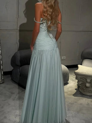 A-line Sweetheart Ruffles Floor-Length 30D Chiffon Corset Prom Dress