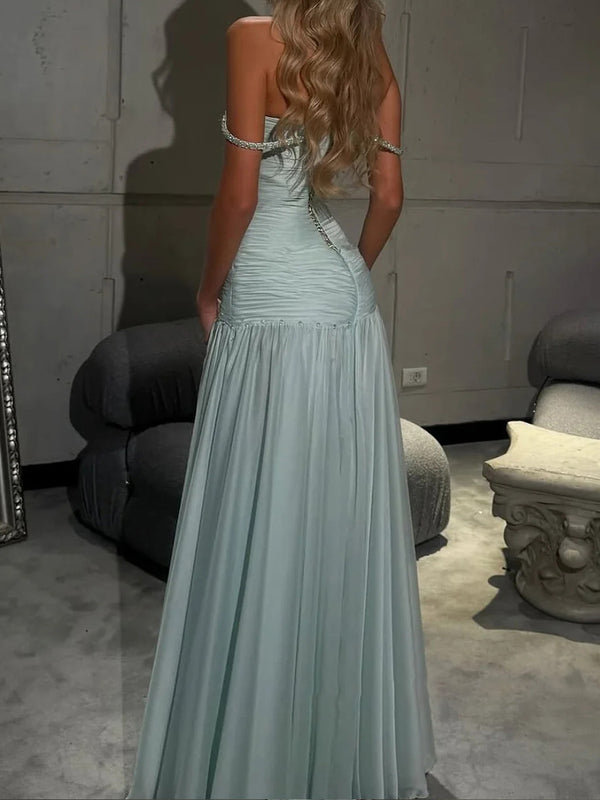 A-line Sweetheart Ruffles Floor-Length 30D Chiffon Corset Prom Dress