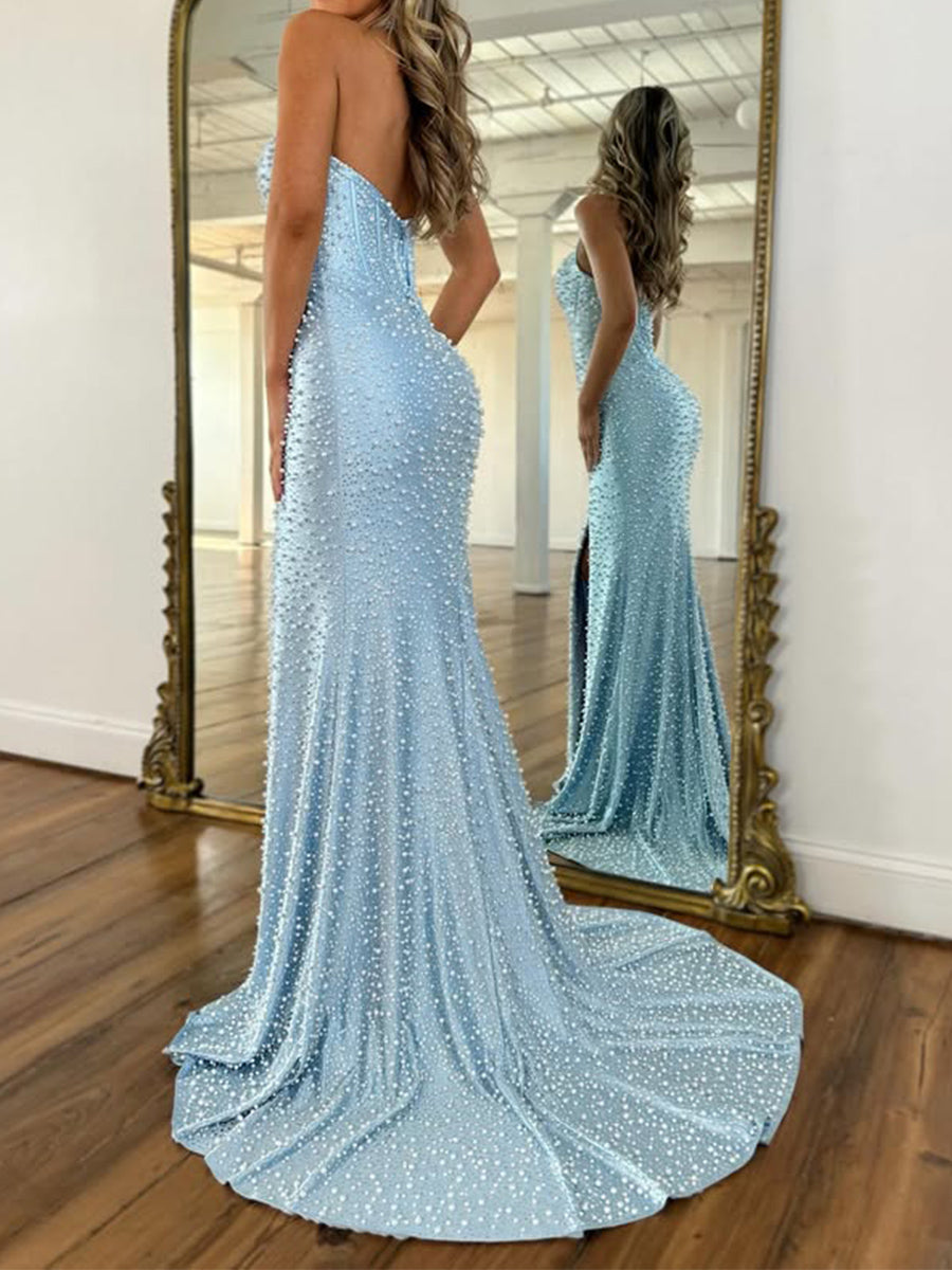 Sheath Halter Sweep Train Corset Prom Dress