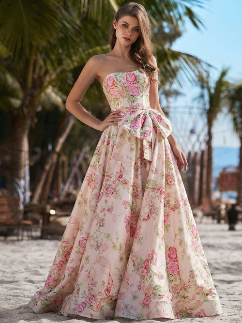 A-line Straight Bow Sweep Train Other Corset Prom Dress