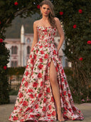 A-line Scoop Sweep Train Other Corset Prom Dress