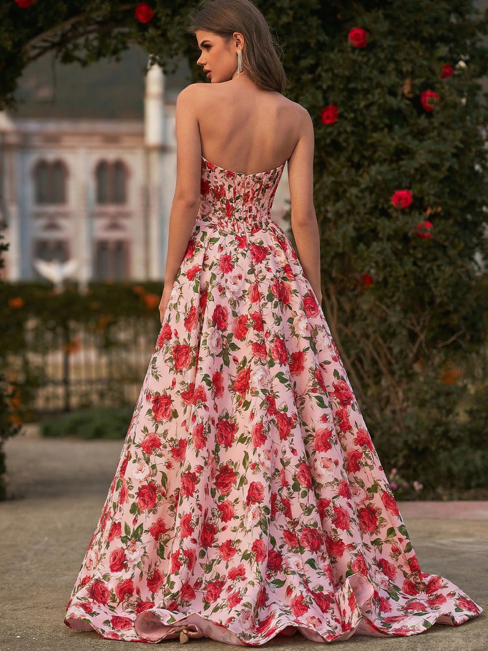 A-line Scoop Sweep Train Other Corset Prom Dress