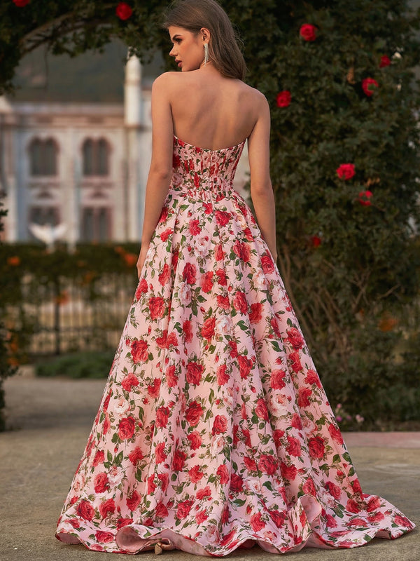 A-line Scoop Sweep Train Other Corset Prom Dress