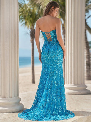 Sheath Sweetheart Beading Sweep Train Tulle Corset Prom Dress