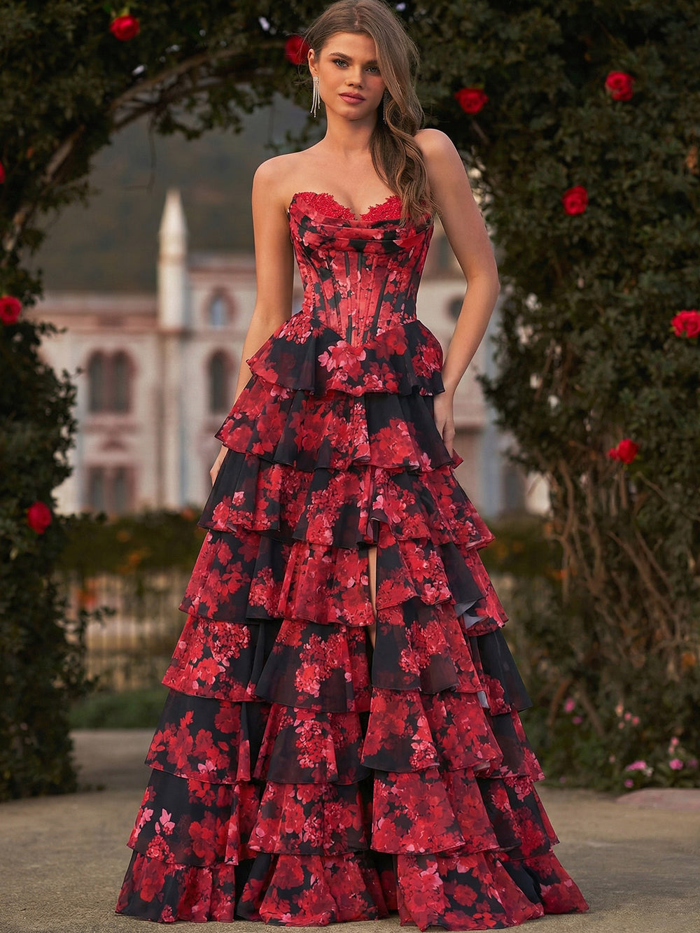 A-line Sweetheart Cascading Ruffles Floor-Length Other Corset Prom Dress