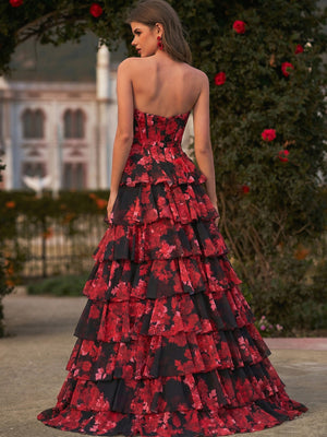 A-line Sweetheart Cascading Ruffles Floor-Length Other Corset Prom Dress