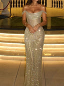 Sheath Off-the-Shoulder Pleated Floor-Length Corset Prom Dress