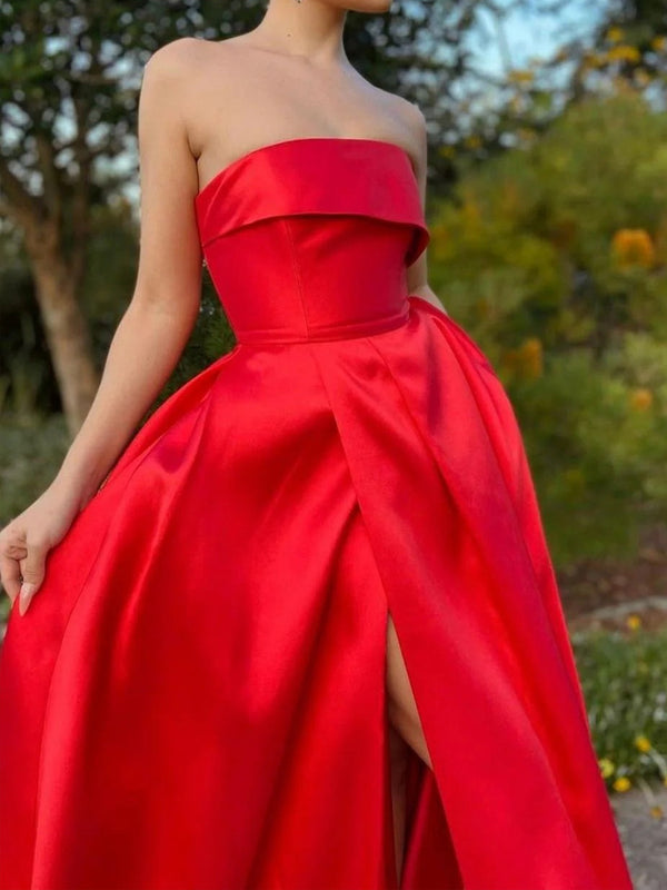 A-line Straight Ruffles Floor-Length Satin Corset Prom Dress