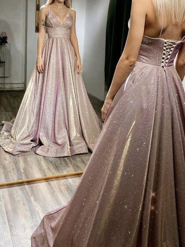 A-line Spaghetti Straps Ruffles Floor-Length Prom Dress