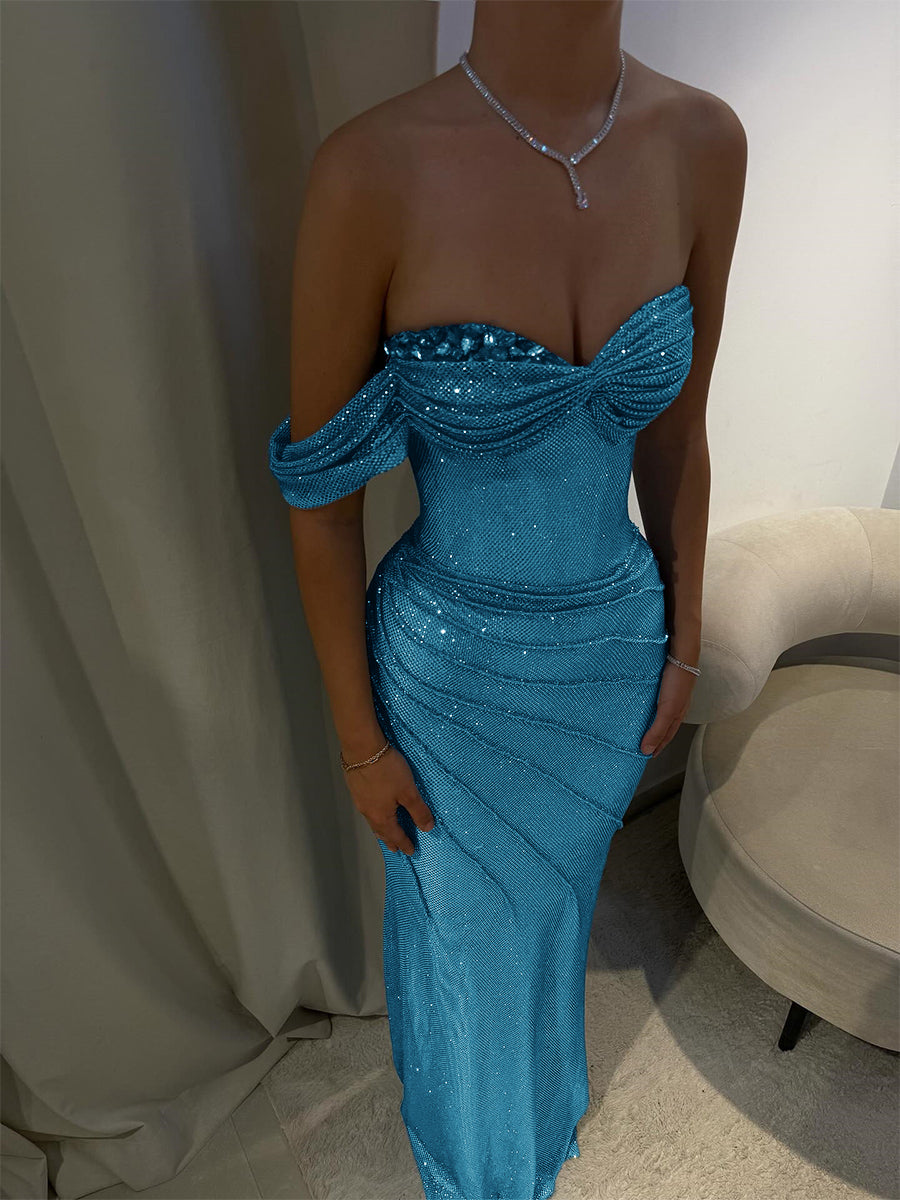Sheath One-Shoulder Pleated Floor-Length Prom Dress