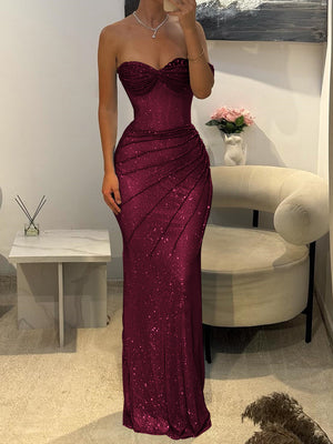 Sheath One-Shoulder Pleated Floor-Length Prom Dress