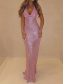 Sheath Cowl Floor-Length Corset Prom Dress